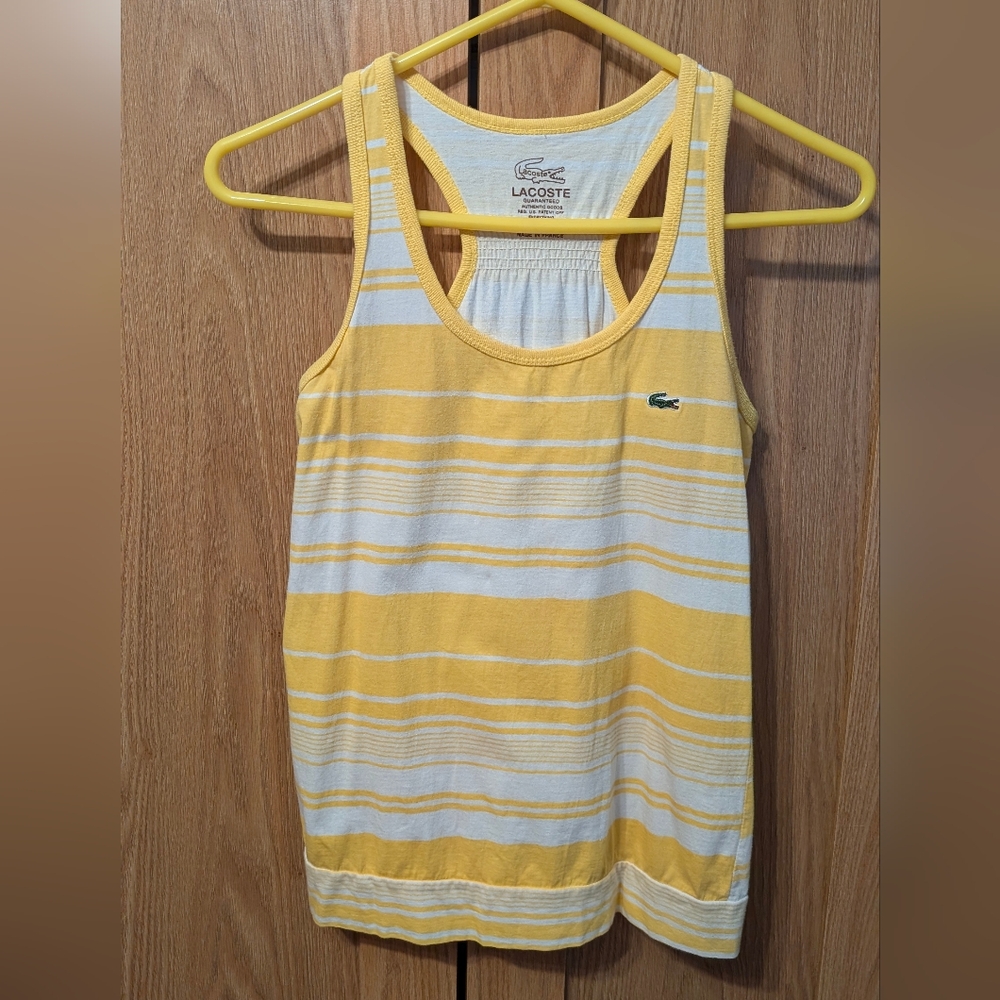Lacoste Yellow and White Striped Tank Top